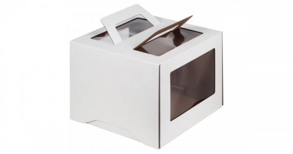 Коробка под торт (с ручкой и боковым окном), 24 х 24 х 20 см (белый).