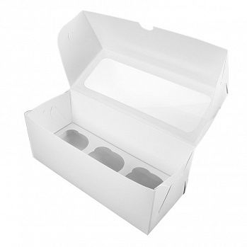 Коробка для капкейков 3 ячейки, Белая с окном