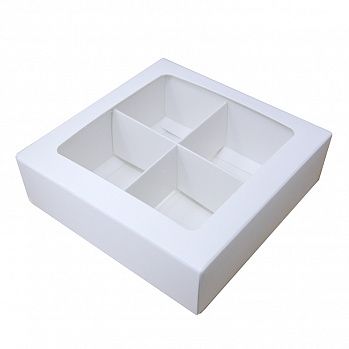 Коробка под 4  конфеты с окном, белый