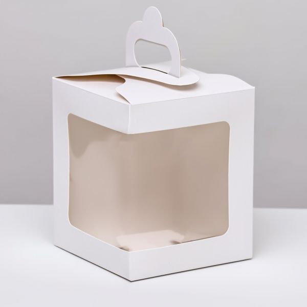 Кондитерская коробка с оконом, белая, 12,5 x 12,5 x 15 см
