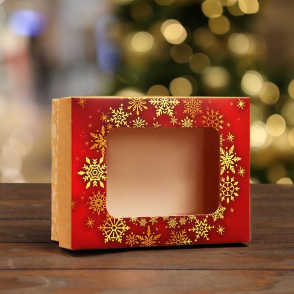Коробка складная, крышка-дно, с окном "С Новым Годом" 16,5 х 12,5 х 5,2 см