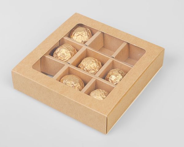 Коробка под 9 конфет «Крафт 14,5 х 14,5 х 3,5 см