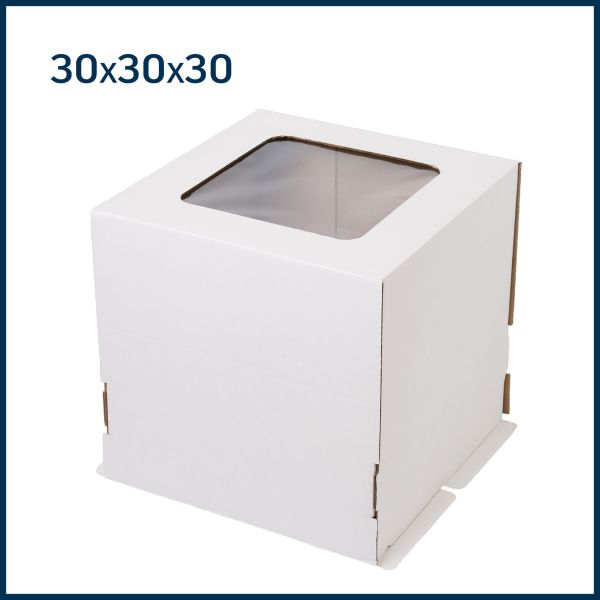 Коробка под торт (с окном), 30 х 30 х 30 см (белый).
