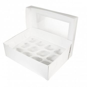 Коробка для 12 капкейков, NEW белая с окном