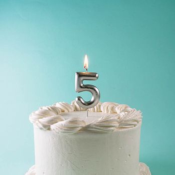 Свеча для торта "Цифра 5", серебряная 6 см
