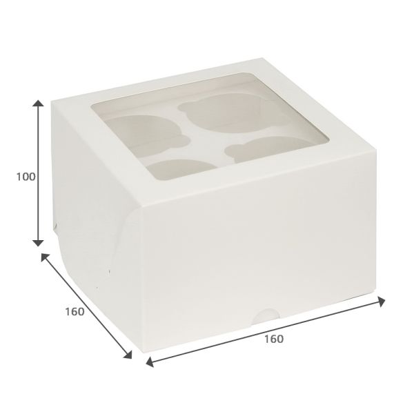 Коробка на 4 капкейка, Белая, 16 х 16 х 10 см.