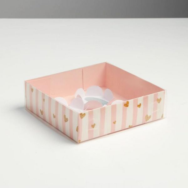 Коробка для кондитерских изделий с PVC-крышкой «Нежность», 12х12х3,5 см