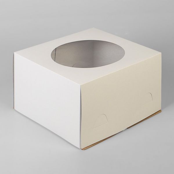 Коробка под торт (с окном), 30 х 30 х 19 см (белый).