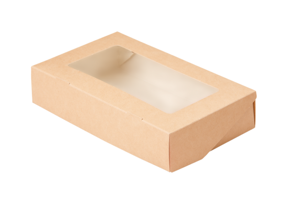 Коробка для пирожных и печенья с окном, крафт 200 х 120 х 40 мм