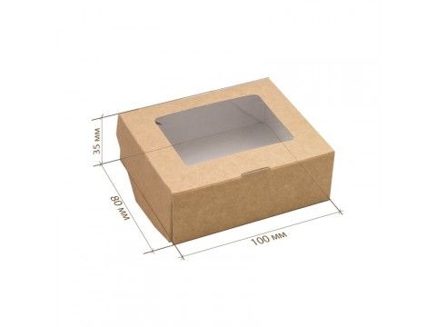Коробка для пирожных и печенья с окном, крафт 100 х 80 х 35 мм