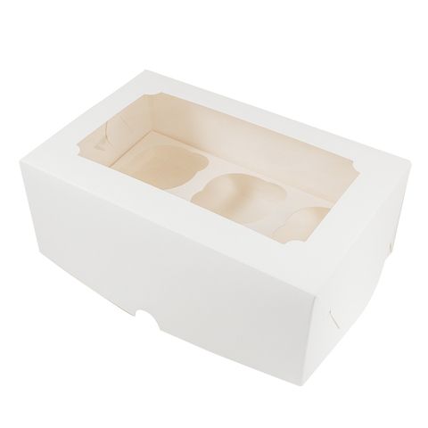 Коробка на 6 мини-капкейка белая с окном.