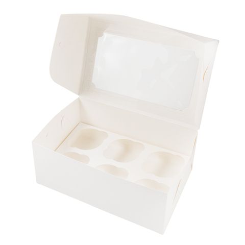 Коробка на 6 мини-капкейка белая с окном.