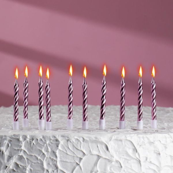 Свечи в торт "Спираль", 10 шт, розовый металлик