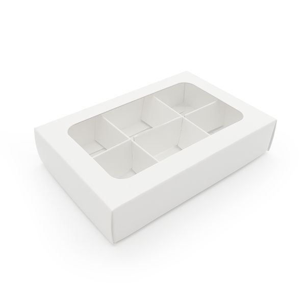 Коробка под 6  конфет с окном, белый