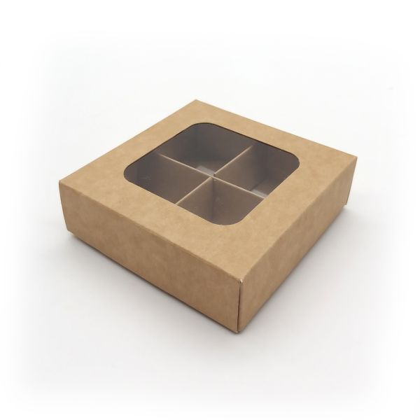 Коробка под 4  конфеты с окном, крафт