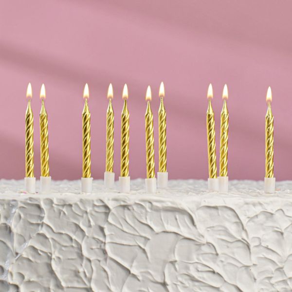 Свечи на торт " С днем рождения", золото, 10 шт.